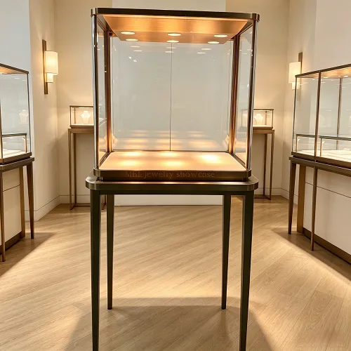 弧形玻璃珠宝展柜定制 高端轻奢珠宝店立式展示柜 商用展柜工厂直供