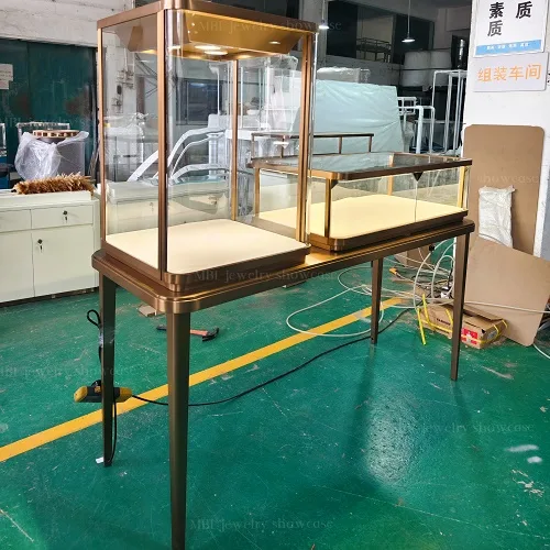 轻奢风高低组合珠宝展示柜 不锈钢玻璃异形陈列柜 马孛罗定制
