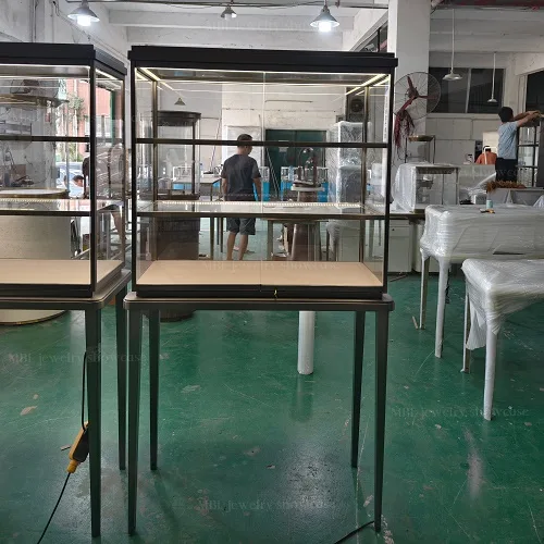 拉丝黑不锈钢大空间多层珠宝展示柜 高端奢侈品玻璃展柜定制