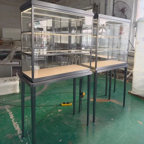 拉丝黑不锈钢大空间多层珠宝展示柜 高端奢侈品玻璃展柜定制
