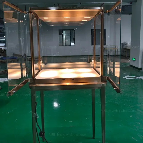 弧形玻璃珠宝展柜定制 高端轻奢珠宝店立式展示柜 商用展柜工厂直供
