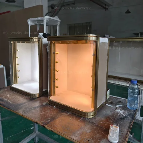 嵌入式壁龛珠宝展示柜 侧发光LED氛围灯不锈钢玻璃陈列柜定制