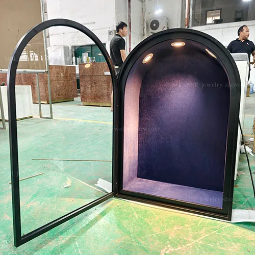 拱形嵌入式珠宝展示柜 | 轻奢紫绒壁龛展柜 高端珠宝店专用陈列柜