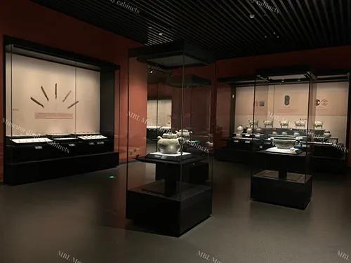 博物馆独立式高柜 四面低反射玻璃文物展柜 青铜器/陶器专用展示柜定制