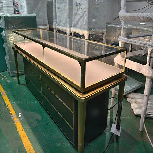 轻奢黑金双色珠宝柜台 香槟金包边玻璃展柜 商场专柜成品陈列柜定制