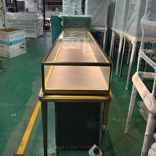 轻奢黑金双色珠宝柜台 香槟金包边玻璃展柜 商场专柜成品陈列柜定制