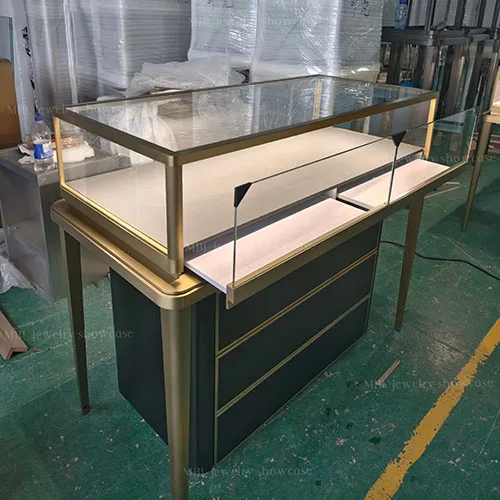轻奢黑金双色珠宝柜台 香槟金包边玻璃展柜 商场专柜成品陈列柜定制