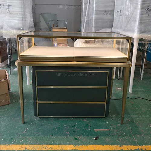 轻奢黑金双色珠宝柜台 香槟金包边玻璃展柜 商场专柜成品陈列柜定制