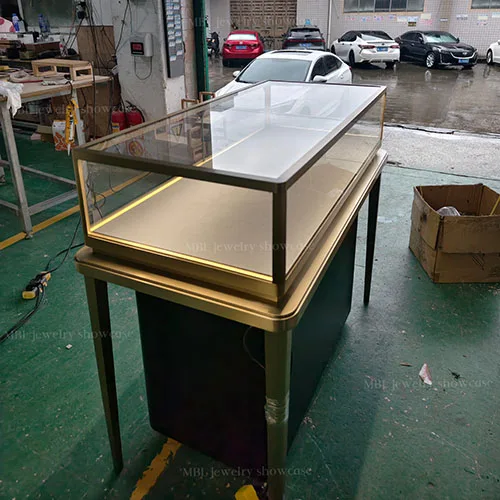 轻奢黑金双色珠宝柜台 香槟金包边玻璃展柜 商场专柜成品陈列柜定制