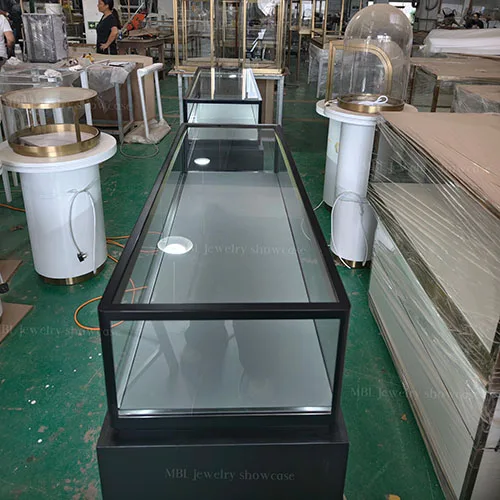 黑色极简高端珠宝展示柜 品牌门店LED玻璃珠宝销售柜 奢侈品展柜源头工厂