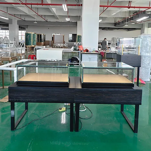 黑色木纹珠宝销售柜定制 玻璃LED展示柜 轻奢首饰店专用柜台
