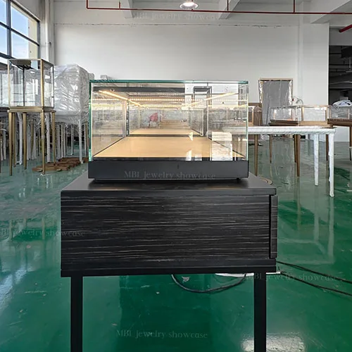 黑色木纹珠宝销售柜定制 玻璃LED展示柜 轻奢首饰店专用柜台