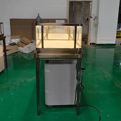 组合式珠宝门店销售柜 拉丝香槟金玻璃展示柜 首饰店LED发光销售柜台