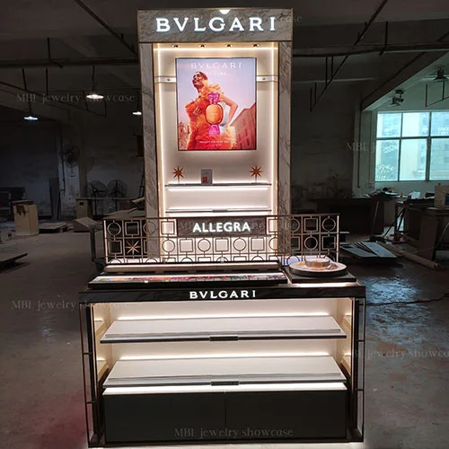 奢侈品香水展柜定制 | BVLGARI同款大理石纹香水展示柜 | 品牌美妆陈列柜源头工厂