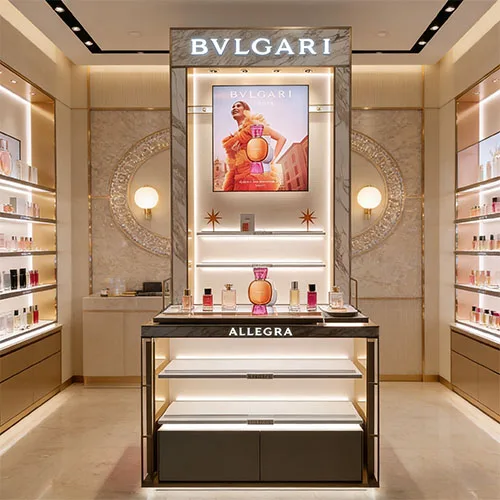 奢侈品香水展柜定制 | BVLGARI同款大理石纹香水展示柜 | 品牌美妆陈列柜源头工厂