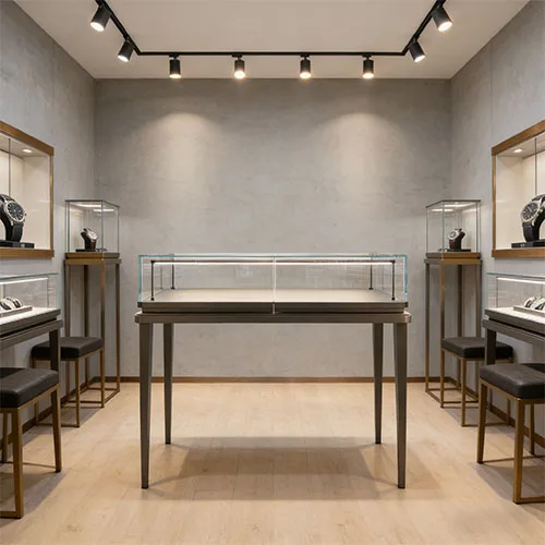 轻奢手表销售柜 极简风玻璃LED销售柜台 商场钟表店接待洽谈柜