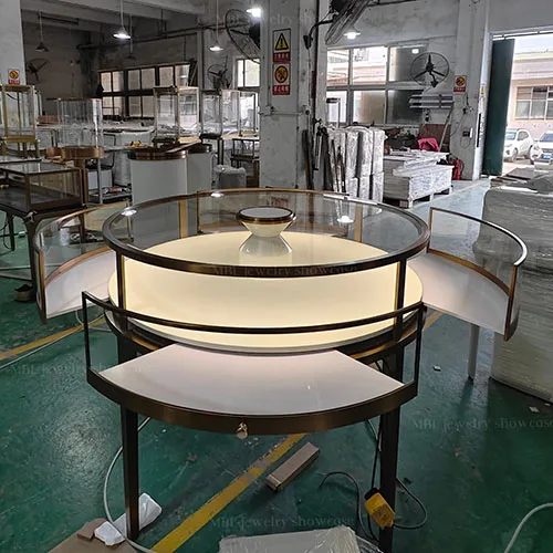 玫瑰金圆形珠宝展示台 源头工厂定制奢侈品首饰柜台