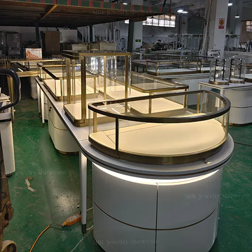 白色轻奢珠宝中岛柜 商场高端首饰组合展示台定制