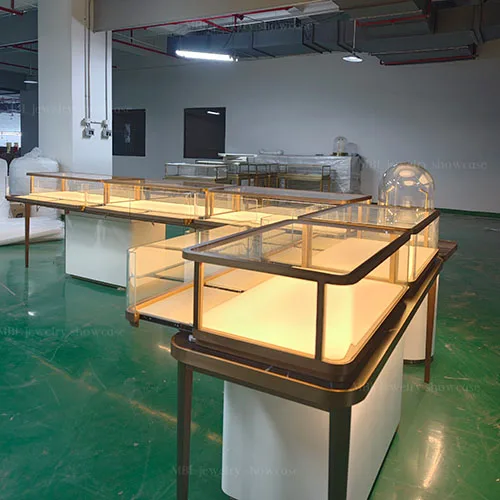 香槟金边框珠宝组合柜 品牌店形象升级黄金饰品展柜