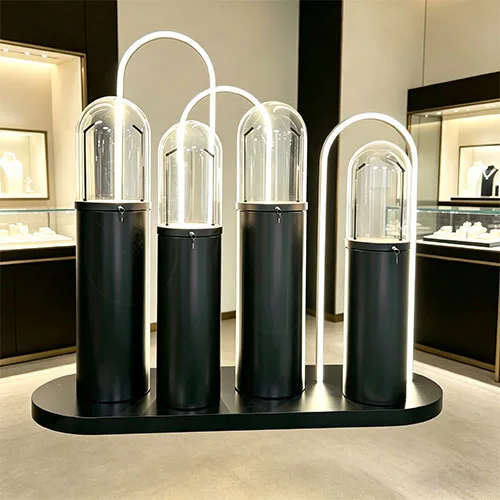 艺术感组合式圆柱珠宝展柜 轻奢黑色玻璃珠宝展示柜 商场门店专用
