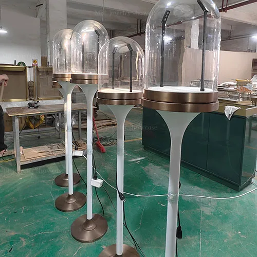 轻奢玫瑰金立柱珠宝展柜 精品店吊坠首饰专用展示台
