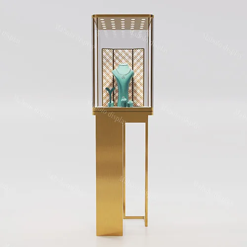 轻奢金色高脚珠宝展柜 | 玻璃罩独立项链展示柜定制