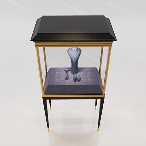 高端黑金双色珠宝独立展柜 奢侈品门店高透玻璃饰品展示柜定制
