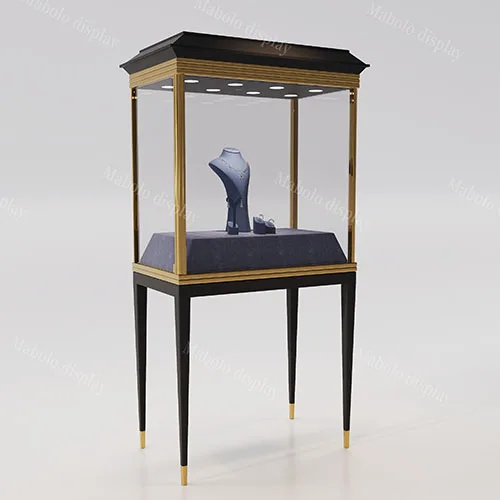 高端黑金双色珠宝独立展柜 奢侈品门店高透玻璃饰品展示柜定制