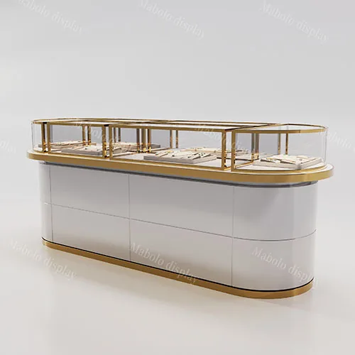 轻奢椭圆形珠宝中岛柜 多格玻璃首饰展示柜 商场专柜定制厂家