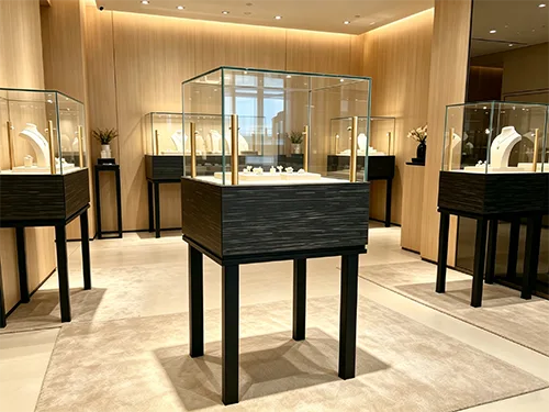 高端珠宝店立式展柜 黑檀木不锈钢玻璃展示柜 奢侈品陈列柜源头工厂定制