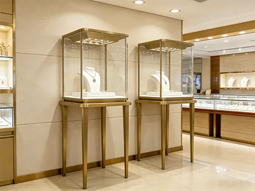 香槟金不锈钢满天星珠宝立式高柜 高端珠宝店展示柜 奢侈品展柜定制源头工厂